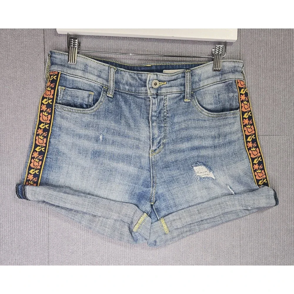 Anthropologie Pilcro Denim Shorts Womens 28 Slim Boyfriend Embroidered - Picture 2 of 9